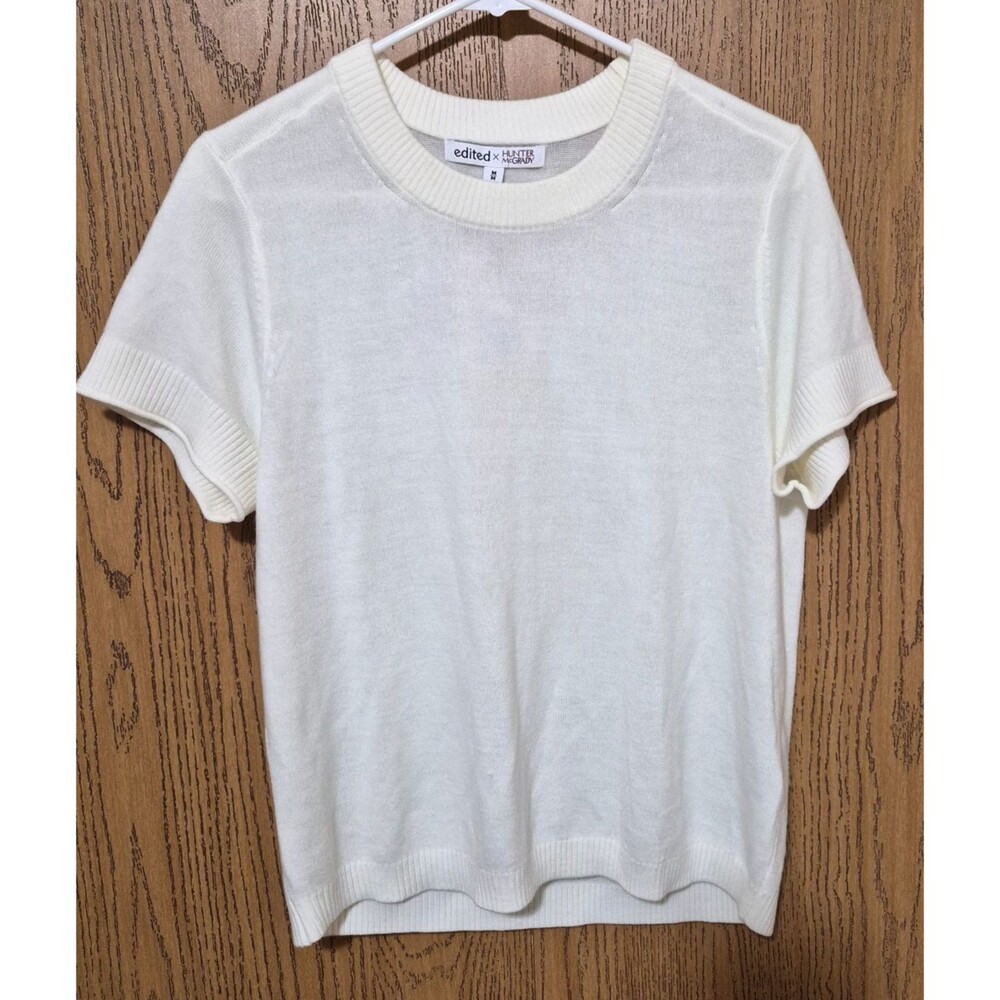Edited x Hunter McGrady Women's Short Sleeve Cream Knit Blouse Top Size M NWT
